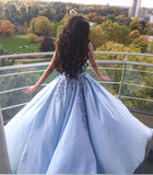 Princess Ball Gown Blue Appliques Strapless Quinceanera Dresses, Sweet 16 Dresses STI15290