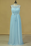 2024 Plus Size Scoop A Line Evening Dresses Chiffon With Ruffles And P3B2881M