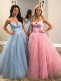 Unique Ball Gown Sweetheart Strapless Tulle Prom Dresses, Cheap Formal STI20474