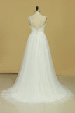 2024 Sexy Open Back A Line Wedding Dresses Spaghetti Straps Tulle With Applique PNGBBSE3