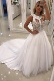 2024 A Line Scoop Wedding Dresses Tulle With Applique And Beads PAGQ5KR5