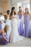 Elegant Lavender Strapless Chiffon Bridesmaid Dresses, Ruffles Wedding Party Dresses STI15172