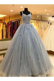 Ball Gown Straps Long Prom Dress Appliques Quinceanera STIPKS9FELB