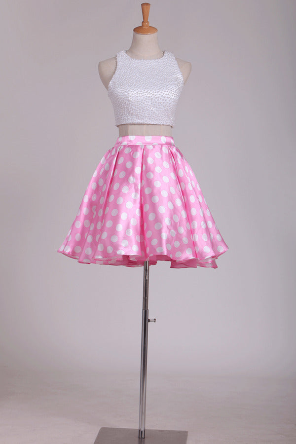 2024 Scoop Prom Dresses Floral Prints With Pearls Short/Mini PQAZDDBY