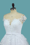 2024 A Line Lace Cap Sleeve Scoop Wedding Dresses With Beads PZ98FJLK