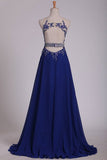 2024 Scoop Prom Dresses A Line With Applique & Beads Sweep PLLZYCYL