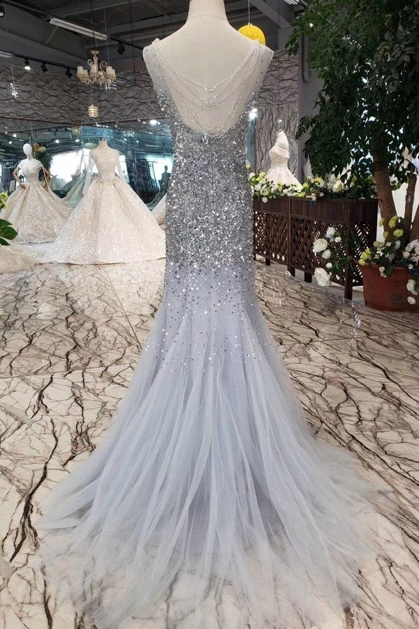 2024 Sequins Bodice Prom Dresses Tulle Mermaid Sweep P37HQ4PZ