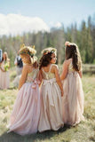 A line Blush Pink Flower Girl Dresses with Sash Gold Top Dresses for Kids STI15545