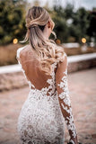 Mermaid Lace Appliques Long Sleeve See though Tulle Wedding Dresses, Beach Wedding Gowns STI15261