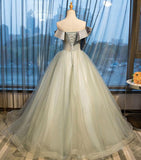 Ball Gown Strapless Appliques Beads Tulle Quinceanera Dresses with Lace up, Prom Dresses STI15564