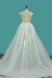 2024 A Line Off The Shoulder Tulle Wedding Dresses PHJ8CFEF