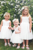 Cute A Line Lace Round Neck White Flower Girl Dresses with Tulle, Baby Dresses STI15134