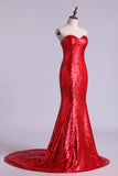 2024 Hot Red Mermaid/Trumpet Evening Dresses Sweetheart Sequined PHFN894F