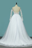 2024 Wedding Dresses Bateau Long Sleeves A Line With Applique Tulle PR6XZPY6