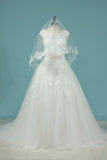 2024 Tulle Bateau Wedding Dresses Open Back With PRCMTNLQ