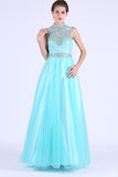 2024 High Neck Prom Dresses Tulle & Lace With Beading PX4LGH6E
