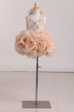 2024 Halter Organza With Beading Flower Girl Dresses Ball Gown Knee PFBN789L