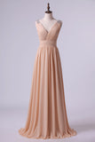 2024 Bridesmaid Dress V Neck A Line Floor Length Chiffon With PJ3KFEMR