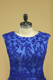 2024 Plus Size A Line Prom Dresses Scoop Dark Royal Blue Satin Cap Sleeves PXZZKEGF