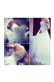 2024 A Line Wedding Dresses Long Sleeves With Applique Tulle Covered Button Sweep PZPSCQ7K