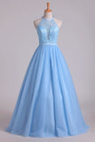 2024 Halter A Line/Princess Prom Dresses With Long Tulle P49YL91Q