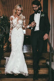 Long Sleeve See Through Mermaid Tulle Wedding Dresses Appliques Bridal STIPJAP4FDS