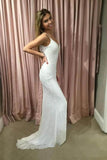 Sexy Mermaid Spaghetti Straps Sequins V Neck Prom Dresses, Wedding STI15666