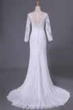2024 Wedding Dresses Scoop Long Sleeves Spandex Court Train PFH7L1MS