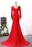 2024 V Neck Long Sleeves Mermaid Evening Dresses With Beads P5PD5ZH9