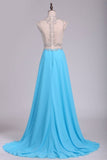 2024 Scoop Prom Dresses Chiffon With Slit And Beads P4KPS6EN