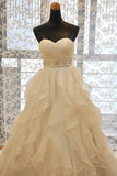 2024 Sweetheart Wedding Dress A Line Organza With Beads And PAFSSYXB