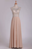2024 A Line Bateau Cap Sleeves Prom Dresses Chiffon With Beading And P4D3YNLT