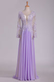 2024 Scoop Long Sleeves Prom Dresses With Applique And Beads A P7JFEGCP