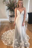 Unique Spaghetti Strap Long Cheap Tulle Prom/Wedding Dresses P3FECHRT
