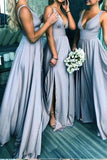 Elegant A Line V Neck Blue Straps Bridesmaid Dresses, Wedding Party STI20413