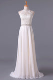 2024 Hot High Neck Prom Dresses A Line Chiffon & Lace With P7XEYR4K