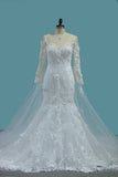 2024 Scoop Long Sleeves Mermaid Wedding Dresses With Applique Tulle PD3A6SK8