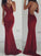 Sexy Backless Cocktail V-Neck Mermaid Spaghetti Straps Sleeveless Burgundy Prom Dresses