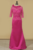 2024 Mermaid Mother Of The Bride Dresses Scoop Half Sleeve Satin With Applique And P78G7ZP6