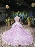 Ball Gown Lace Appliques Cap Sleeves Long Prom Dresses, Quinceanera STI20480