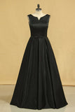 2024 Evening Dress Concise A-Line Floor Length Lace-Up Satin Black Plus PD6PLGEY