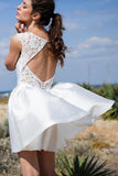 A Line Round Neck Open Back Short Beach Wedding Dress with Lace Pockets STI15018