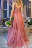 Princess A line V Neck Tulle Beads Sequins Prom Dresses with Lace up, Dance STI20429