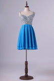 2024 Straps V Back Short Prom Dress Beaded Bodice With Tiered Chiffon Skirt P5FMCCMB