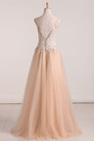 2024 Bateau With Applique And Beads Tulle Floor Length Evening PBTSG5ZJ