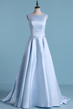 2024 Prom Dresses A Line Scoop Satin Covered Button PMMMRM4T