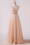 2024 Hot Prom Dresses Scoop A Line With Sash And P5A1YRNB