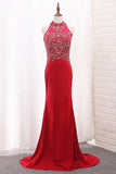 2024 High Neck Spandex Prom Dresses Mermaid With Beading P265STB1