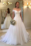 A Line Off the Shoulder Simple Sweetheart Ivory Beach Wedding Dresses Bridal Gown