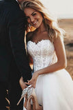 A Line Romantic Sweetheart Strapless Tulle Bridal Gown With Appliques Wedding Dress